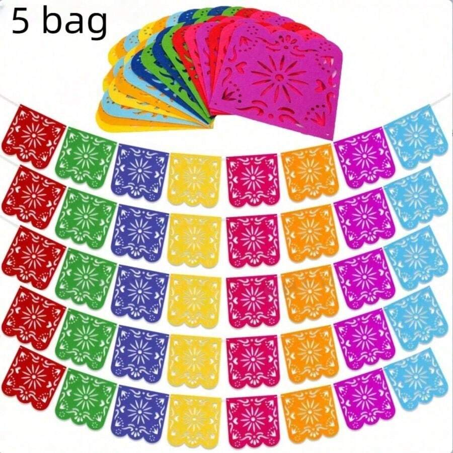 5 Pcs (40 Pieces) Mexican Felt Banners, Colorful Day Of The Dead Party Decorations, Holiday Birthday Party Decor, Day Of The Dead Garland, Mexican Decor, Wedding Holiday Party Halloween Christmas Decorations - A - View 1
