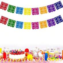 5 Pcs (40 Pieces) Mexican Felt Banners, Colorful Day Of The Dead Party Decorations, Holiday Birthday Party Decor, Day Of The Dead Garland, Mexican Decor, Wedding Holiday Party Halloween Christmas Decorations - A - View 8