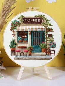1 buah, ukuran 20*20cm/7.9*7.9in, Perlengkapan Bordir Kedai Kopi, Set Bordir Buatan Tangan DIY untuk Pemula Dewasa, Hadiah Rumah, Hadiah Menjahit Wanita, Termasuk Panduan Pengguna, Kain Pola Cetak, Bingkai Bordir, Jarum dan Benang. - Kedai kopi - View 14