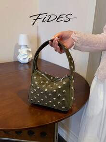 1PC New Women's Vintage Rivet Underarm Bag, Shoulder Small Bag, Durable Suede Zipper Closure Portable Baguette Bag, Street Style Hot Girl Daily Commute Handbag, Suitable For Daily Outings, Shopping, Dating And Other Occasions - Multi-color - View 10
