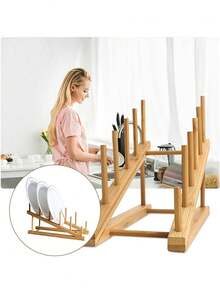 Bamboo Dish Rack, Suitable For Kitchen Storage Cabinets, Convenient For Organizing Bowls, Plates, Cups, Pot Lids And Cutting Boards, Bamboo Dish Drying Rack - Multicolor - View 8