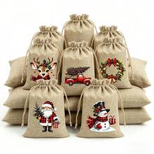 5 buah Tas Kado Natal dari Goni, Tas Serut yang Dapat Digunakan Kembali, Desain Tema Natal Acak, Cocok untuk Souvenir Pesta Natal, Hadiah Ulang Tahun, Dekorasi Pohon Natal - beraneka warna - View 3