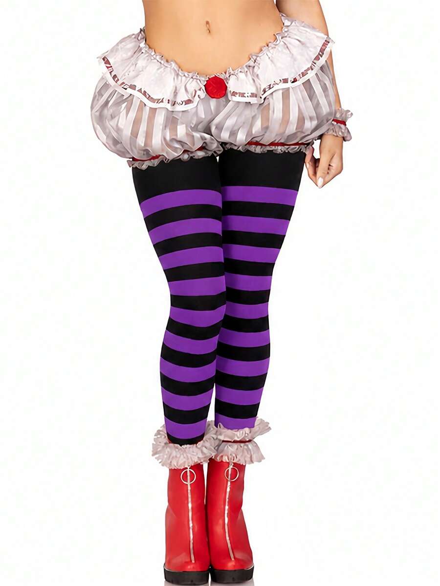 Clown Style Fantasy Aesthetic Horizontal Striped Colorblock Theme Party Tights - Multicolor - View 1