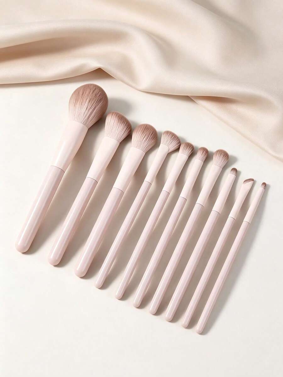 7/10/13pcs Pink Makeup Brush Set, Soft Synthetic Bristles For Face Foundation, Blush, Eyeshadow, Concealer, Professional Beauty Tool - Pink - View 1