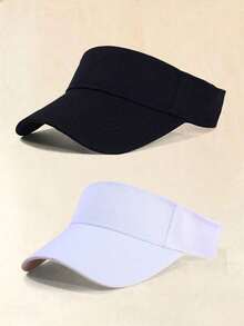 2Pcs Women Solid Color Adjustable Sports Visor Cap, Ponytail Friendly Empty Top Sun Hat For Outdoor Running Beach Golf - Empty Hat - View 6