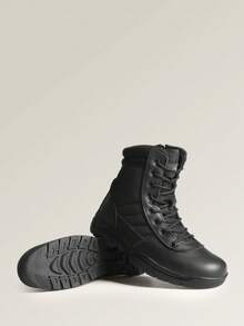 Men's Military Tactical Work Boots Side Zipper Leather Motorcycle Combat Boots (6-8 Inches) - 黑色 - 查看 3