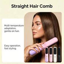 USB Rechargeable Wireless Hair Straightener Comb, Negative Ion Anti-Damage, Straight & Curly Hair Dual Use, Fast Heating With Overheat Protection, Pink/Black/White Gradient Color Options, Portable Travel Size, Creates Silky Smooth Hair, Suitable For Dorm Use - Multicolor - View 5