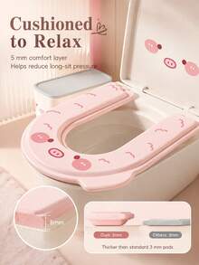 1pc Thickened Waterproof EVA Toilet Seat Cushion, Soft & Warm All Seasons, Anti-Pinch Design, Universal Bathroom Toilet Lid, With Handle, Easy To Remove And Wash, Cute Style, Suitable For Women - Multicolor - View 2