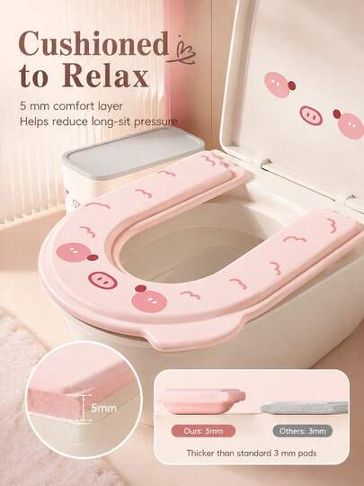 1pc Thickened Waterproof EVA Toilet Seat Cushion, Soft & Warm All Seasons, Anti-Pinch Design, Universal Bathroom Toilet Lid, With Handle, Easy To Remove And Wash, Cute Style, Suitable For Women