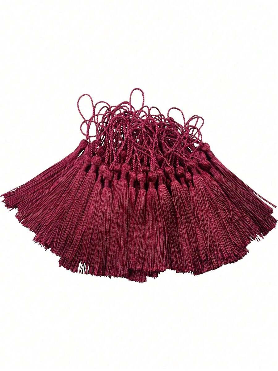 20/50/100/200pcs 13cm (5 Inch) Smooth Silk Thread Bookmarks With Tassels, 2 Inch Hanging Cord Rings And Small Chinese Knots, Suitable For Jewelry Making, Souvenirs, Bookmark Crafting, Handmade DIY Accessories - 13cm Wine Red - View 1