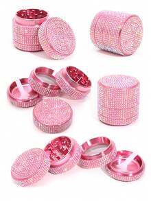 1pc Iridescent Full Rhinestone Luxury Round Multi-Function Grinding Box, Glitter Rhinestone Dried Flower & Spice Crusher, Exquisite Holiday Gift - View 12
