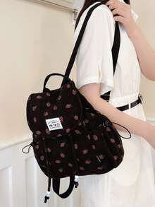 Dedoo Mochila de pana con cordón, bolsillos laterales con cordón de cuentas, gran capacidad, mochila escolar, mochila universitaria de campus, mochila de estilo retro dulce para campus - Negro - Ver 6