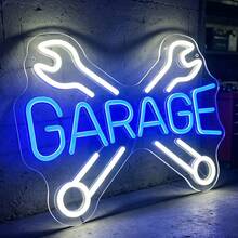 1pc Auto Repair Garage Wrench Neon Light, USB Powered LED Wall Lamp, Suitable For Repair Shop, Auto Repair Store, Garage Wall Decoration - Personalized Industrial Style Gift For Auto Repair Enthusiasts, Mechanical Repair Theme Wall USB Decorative Light, Low Voltage , Glass Sticker Accessory, Unbreakable Base, No Overheating - Blue and White - View 2