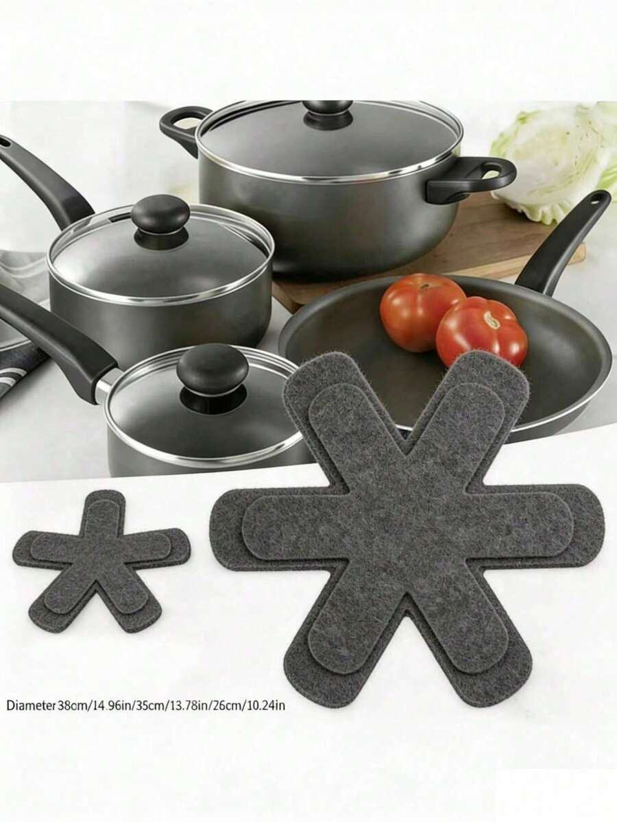 1/3/6/12pcs Cookware Protector Set: 3 Sizes For Perfect Stacking Of Pots, Pans, Bowls, Skillets, Glassware, Baking Dishes, 3mm Thick Felt Anti-Scratch Pads, Star-Shaped Grey Layering Pads For Frying Pans, Soup Pots, Glass Bowls And Ceramic Plates, Trimmable Kitchen Cabinet Storage Pads, Full Size Coverage Set (15/13.8/10.2 Inches) - Multicolor - View 1