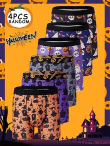 4 Packs Assorted Men's Underwear: Colorful Halloween Underwear With Ghost, Pumpkin, And Candy Prints-Comfortable, Casual Boxer Briefs - Multicolor - View 1