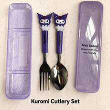 Boxed Random Sanrio Cartoon 2-Piece Stainless Steel Travel Cutlery Set - Portable Fork And Spoon Set, Random Packaging Box, Random Fork Style - Multicolor - View 7