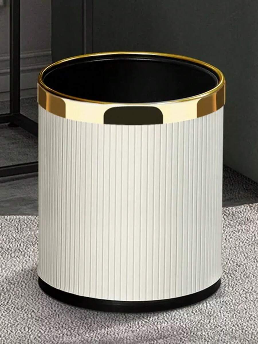 Round Trash Can, Outer Layer Made Of PU Leather, Inner Layer Made Of Metal, Available In Two Capacities, Perfect For Home, Office And Bathroom Use. - Multicolor - View 1