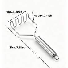 Manual Stainless Steel Potato Masher, Wavy Pressing Structure, Smooth And Fine Texture, Reduces Clumping. Smooth Stainless Steel Surface, Easy To Clean With Water. Ergonomic Cylindrical Handle, Comfortable For Long-Term Use, Hanging Hole For Storage. Suitable For Making Baby Food, Mashed Potatoes, Yam Puree, Fruit Puree, Daily Kitchen Cooking, Western Baking, Compact And Practical Kitchen Tool. - Silver - View 11