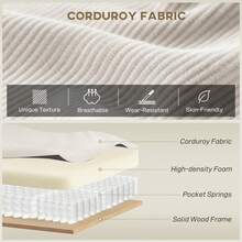 HOMCOM 73" Sectional Sofa, L Shaped Couch With Changeable Chaise Or Ottoman, Corduroy 3 Seat Sectional Couch For Living Room, Bedroom, Apartment, 2200lb Capacity, Cream White - 白色 - 查看 4