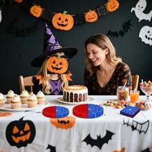 10pcs/20pcs/50pcs/80pcs Halloween Spiderweb-Themed Party Tableware Featuring Red And Blue Spiderweb Patterns; Includes Disposable Paper Plates, Napkins, And Cups Suitable For Halloween And Birthday Party Decorations. - Multicolor - View 5