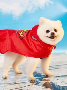 SUPERMAN X PETSIN 1pc Red Hooded Rain Poncho For Dogs, Pet Outdoor Raincoat - Red - View 7
