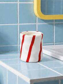 1pc Striped Makeup Brush Holder, Ceramic Texture Cosmetic Storage Box, Makeup Tool Display Rack, Vanity Desktop Organizer, Suitable For Bathroom Countertop, Dorm, Home Decor - Diagonal Ripple - View 9