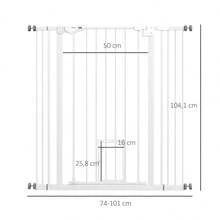 Barrera para Perros, Doble Cierre, Puerta de Cierre Automático, 104 cm de Altura, Acero, Negro - Blanco + Plástico - Ver 6