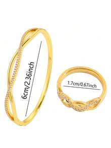 1/3pcs 18K Gold Plated Jewelry Set, Infinity Cuff Ring & White Enamel Link Chain Bracelet, Versatile Daily Wear - Gold - View 4
