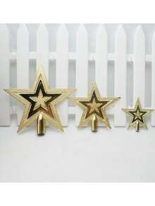 1 Set Christmas Tree Topper - Gold Hollow Five-Pointed Star Decoration, Glitter Finish, Christmas And New Year Holiday Decor - Multicolor - View 4