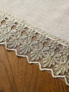 HXARTMIS 1件復古花卉刺繡蕾絲桌布，優雅蕾絲飾邊長方形桌巾，田園風餐桌布，適用於餐廳、婚禮與居家裝飾 - 灰麻色 - 查看 6
