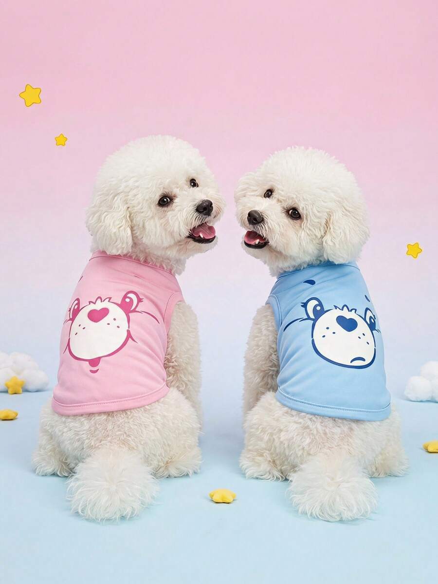 Care Bears X PETSIN 1件可愛心形熊卡通印花寵物背心,透氣親膚,讓您的貓或狗保持涼爽舒適,適合日常穿著或玩耍,給您毛茸茸好友的可愛小套裝 - 彩色 - 查看 1