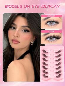 7 Pairs Cat Eye Anime False Eyelashes, Fine Faux Mink Hair Eyelash Extensions, Makeup Eyelash Strips, Delicate False Eyelashes, Create Daily Makeup Look, Comfortable To Wear, Suitable For Beginners - Black - View 6