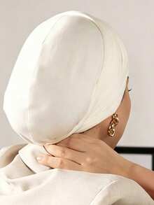 1pc New Slouchy Style Silky Cotton Versatile Headscarf, Fashionable Premium Solid Color Breathable Pull-On Beanie Hat - Multicolor - View 2