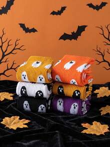 6 pares/4 pares aleatórios/3 pares aleatórios/1 par aleatório de meias de cano médio com estampa fofa de fantasma, meias divertidas e excêntricas para casal, adequadas para fantasias de Halloween - Multicolorido - Visão 10