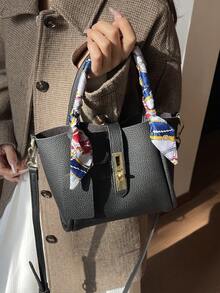 2件組小眾風格2合1女款手提包套組 極簡通勤款 圍巾裝飾單肩斜挎包 適合女性與女孩 辦公必備 含零錢收納小包 - 黑色 - 查看 8