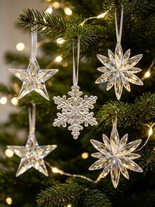 12pcs/3pcs Acrylic Crystal Snowflake Hanging Ornaments; Transparent Icicle, Star And Snowflake Christmas Tree Decorations; Winter Theme Party Decor; Holiday Wreath; And Fireplace Hanging Decor. - Multicolor - View 6