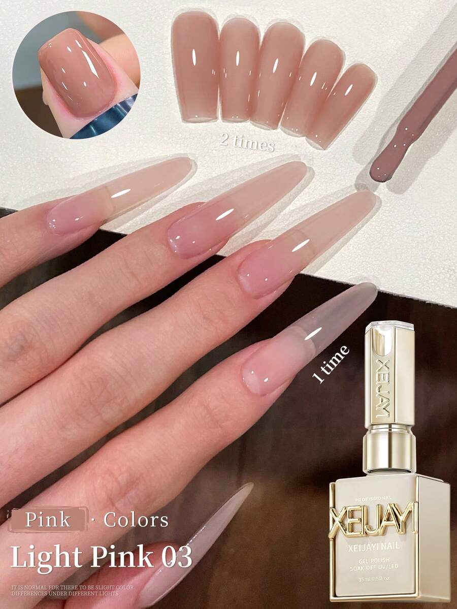 XEIJAYI 15ML 冰透裸色凝膠指甲油，UV LED 可浸泡式指甲油，春夏度假 DIY 美甲設計