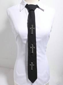 1 pieza colgante de cruz de estilo gótico desgastado en plata, accesorio de corbata de unicolor - Multicolor - Ver 2