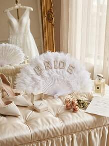 Cirelle 1 chiếc quạt cầm tay lông vũ màu trắng đính đá chữ BRIDE, thích hợp làm quà tặng cho tiệc độc thân, tiệc cưới, phụ kiện trang trí chụp ảnh cưới. - Xem 6