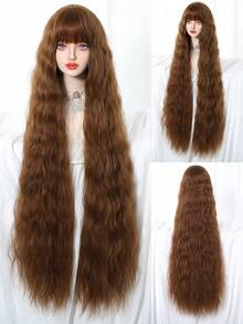 Topshe Copper Red 45 Inch Extra Long Curly Synthetic Wig With Bangs, Burnt Orange Wavy Soft Heat-Resistant Full Head Wig, Suitable For Women Halloween Cosplay Party Daily Wear, Perfect Choice For Lolita Style - Multicolor - View 10