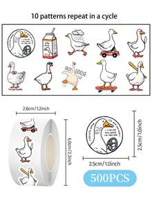 500Pcs Roll Cute Hand Drawn Silly Goose Vinyl Stickers, Funny White Goose Meme Mini Sealing Stickers, Sticker Roll For Gift Packaging Envelope Journal Water Bottle Laptop Phone Case Decor - White - View 2