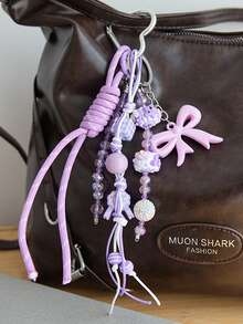 Personalized Butterfly Heart Shaped Pendant With Braided Lanyard, Suitable As Car Key Charm And Bag Accessory, Outfit Accent - Mauve Purple - View 1