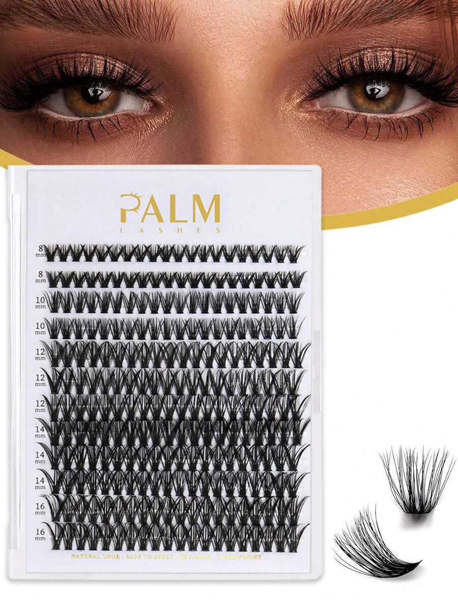 PALM LASHES 240片簇狀假睫毛 40+50D 混裝盤 DIY 睫毛接長 D捲度 長款單根假睫毛 仿貂毛睫毛簇接長 黑色 (0.07D-8-16mm)