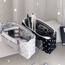 2pcs,Cartoon Star Stripe Pencil Case,Simple Versatile Style,Star Stripe Print Design,High-Value Large Capacity Multi-Layer,Smooth Zipper,Storage For Pencils,Erasers And Other Stationery,Suitable For Students,Classroom,Exam,Travel,Birthday Party And Christmas Gift. - Pencil Case - View 2