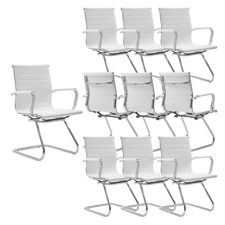 WAHSON OFFICE CHAIRS 10PCS PU Leather Office Chair Metal Frame Conference Chair For Meeting Room/Reception Area - 白色十把 - 查看 1