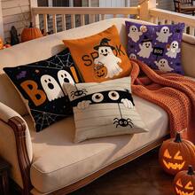 4pcs Cartoon Fun Halloween Pattern Single-Sided Printed Pillow Covers/Cushion Covers, Multi-Scene Atmosphere Decoration Pillow Covers Suitable For Living Room Sofa Bedroom, Without Pillow Insert, 40x40cm/45x45cm/50x50cm - Multicolor - View 9