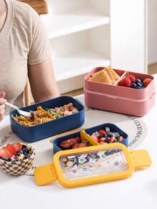 1 hộp cơm bento 2 lớp kèm bộ dụng cụ ăn, dùng được trong lò vi sóng và máy rửa bát, phù hợp cho dã ngoại, đi làm, picnic và đi học - Nhiều màu - Xem 3