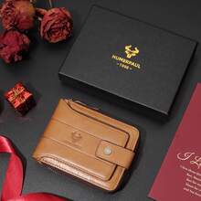 gzcz - portafolios de piel genuino para hombre con cierre con bloqueo RFID y tarjetero de crédito para hombres con ventana de identificación y bolsillo con cierre para monedas, marrón (brown - marrón (brown01) - Ver 8