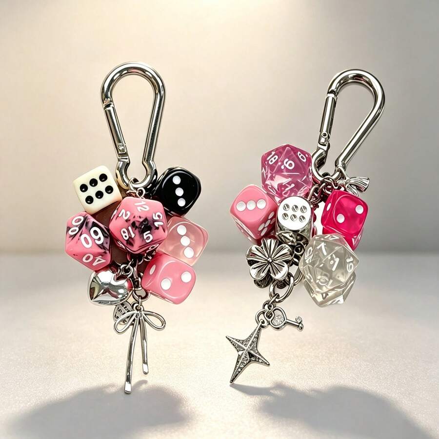 1 Set 2pcs Unisex Handmade Destiny Dice Keychain, Personalized Subculture Y2K Style Contrast Color Bag Charm Accessory - Multicolor - View 1