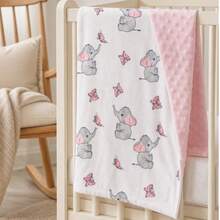 1pc Double Layer Baby Blanket, Bean Fleece Tactile Blanket, Stroller Blanket, Cute Animal Print, Bath Gift - Multicolor - View 5